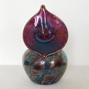 Daniel Vargas Purple Art Glass Iridescent Jack In The Pulpit Vase